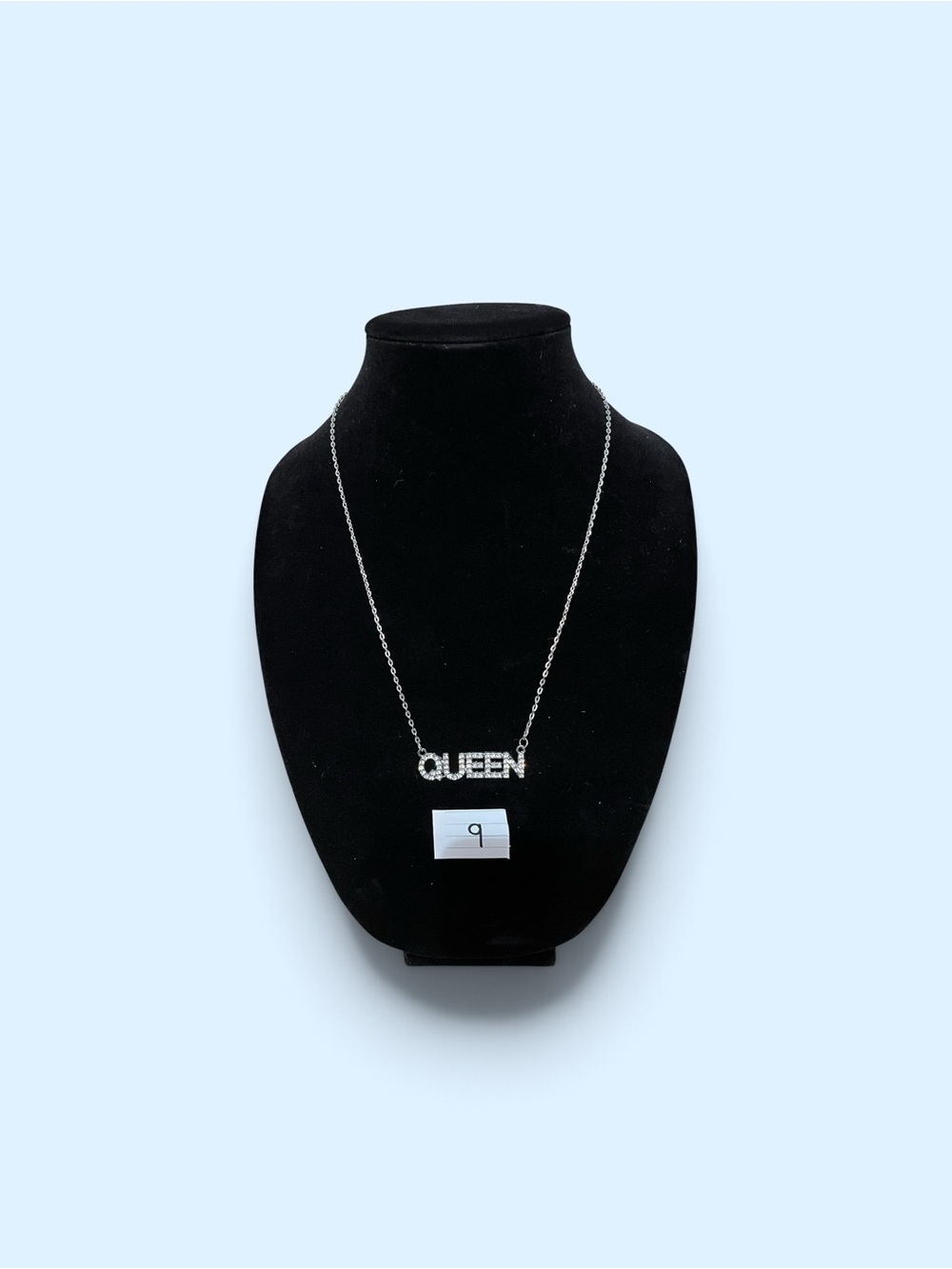 Que Silver Crystal "QUEEN" Letter Pendant Necklace